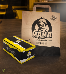 Création d'un sac et boite à poulet Mama Coffee Chicken Marseille par EmbalFood